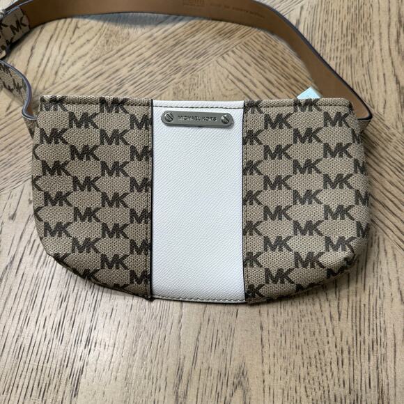 Michael Kors White Tan Monogrammed Fanny Pack Belt Bag - Picture 2 of 9